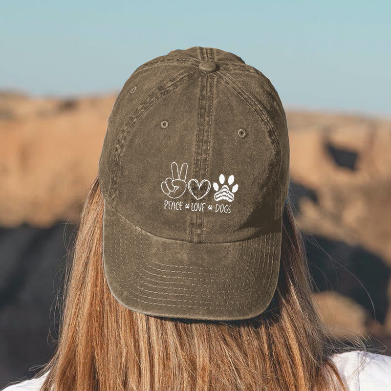 Dashingsoul Peace Love Dogs Print Washed Baseball Cap