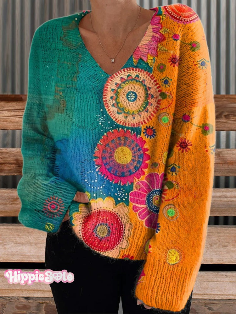 Vintage Love And Peace Flower Art Print Casual Sweatshirt