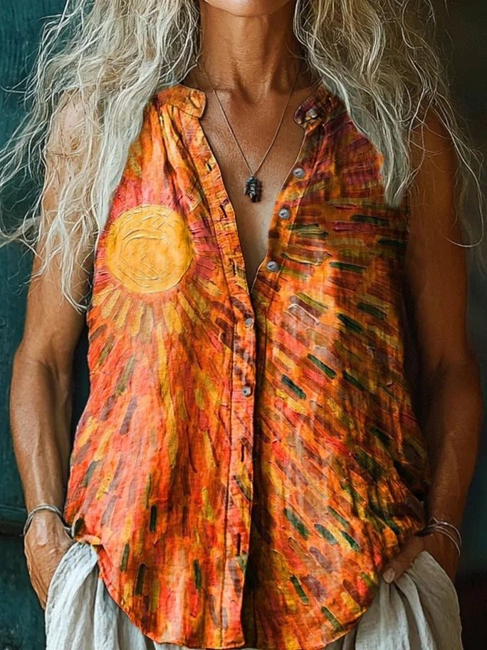 Women's Colorful Sun Print V-Neck T-Shirt