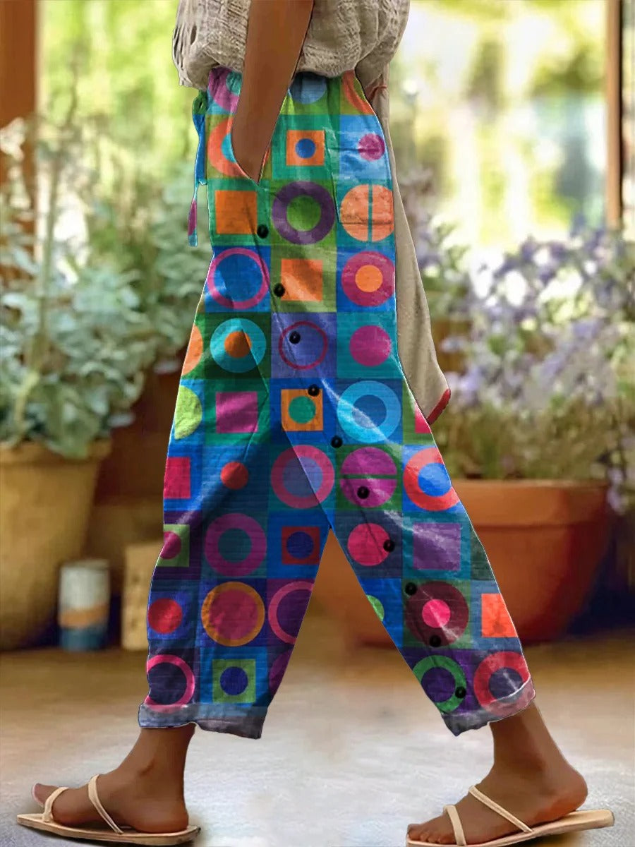 Women's Retro Abstraction Art Print Casual Cotton Linen Shirt