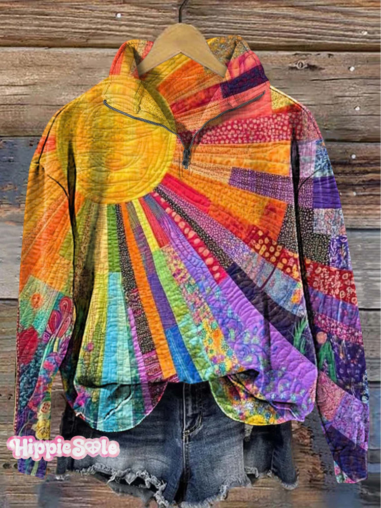 Colorful Sun Collage Art Print Casual Zip Pullover/Hoodie Sweatshirt
