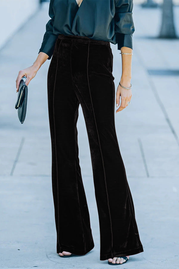 Solid High Waist Velvet Pants