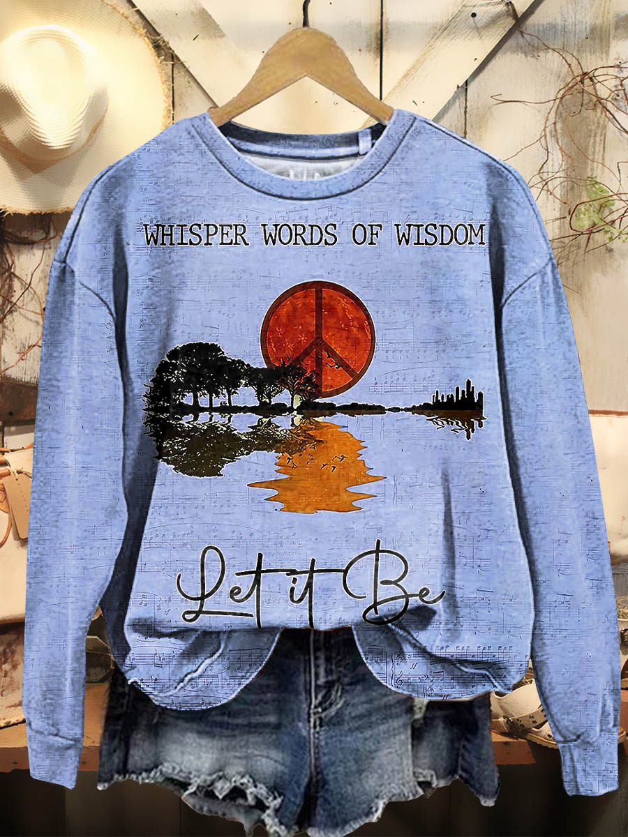 Women's Hippie Whisper Words Of Wisdom Print Casual Crew Neck Sweatshirt