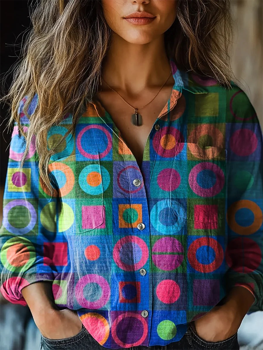 Women's Retro Abstraction Art Print Casual Cotton Linen Shirt