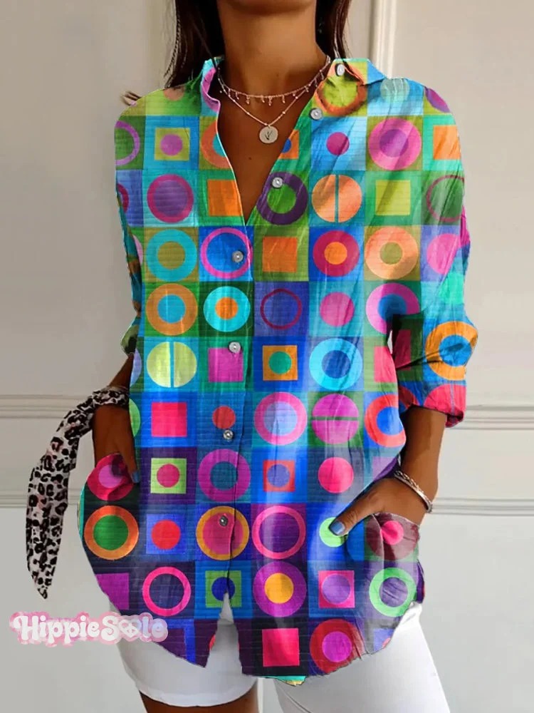 Women's Retro Abstraction Art Print Casual Cotton Linen Shirt