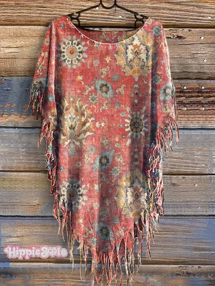 Women's Retro Ethnic Totem Pattern Print V-neck Casual T-Shirt