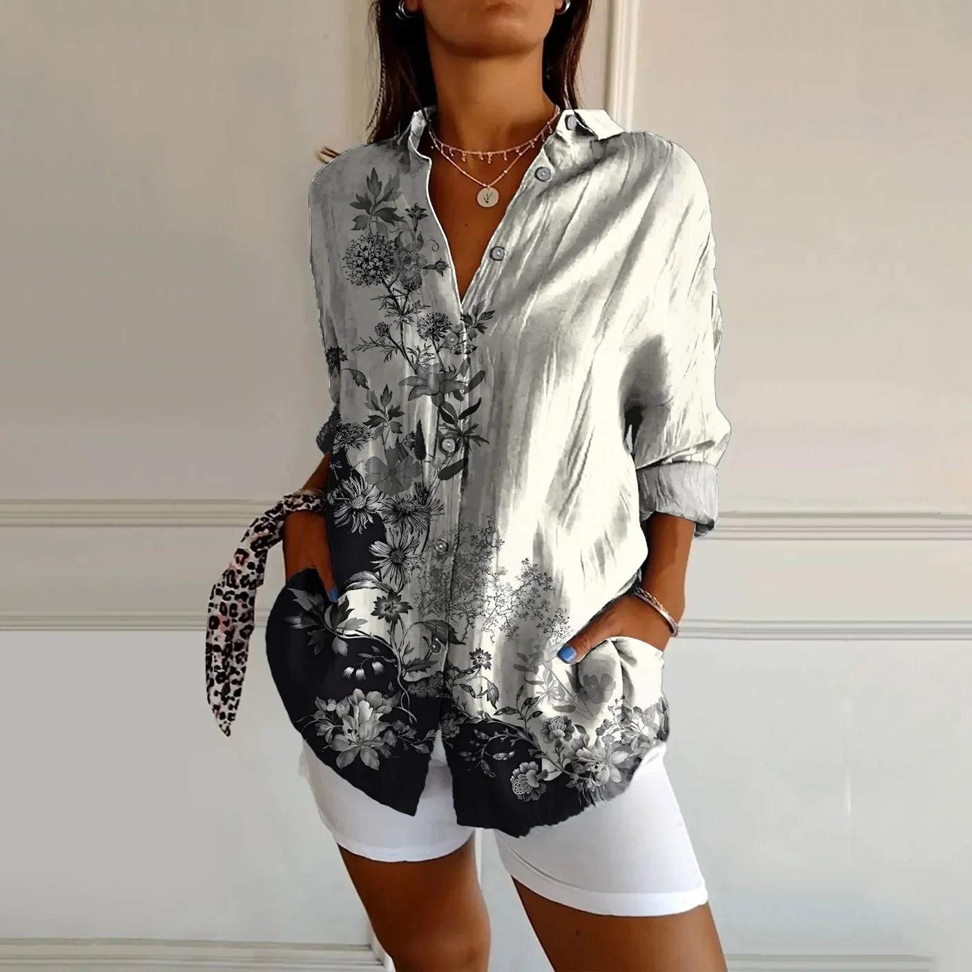 Women's Floral Art Print V-Neck Casual T-Shirt