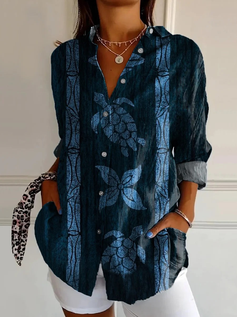 Turtle Art Print Cotton Crew Neck Women's T-Shirt