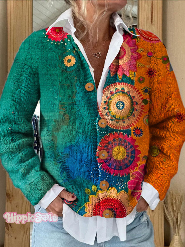 Vintage Love And Peace Flower Art Print Casual Sweatshirt