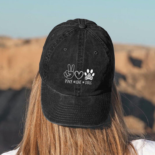 Dashingsoul Peace Love Dogs Print Washed Baseball Cap