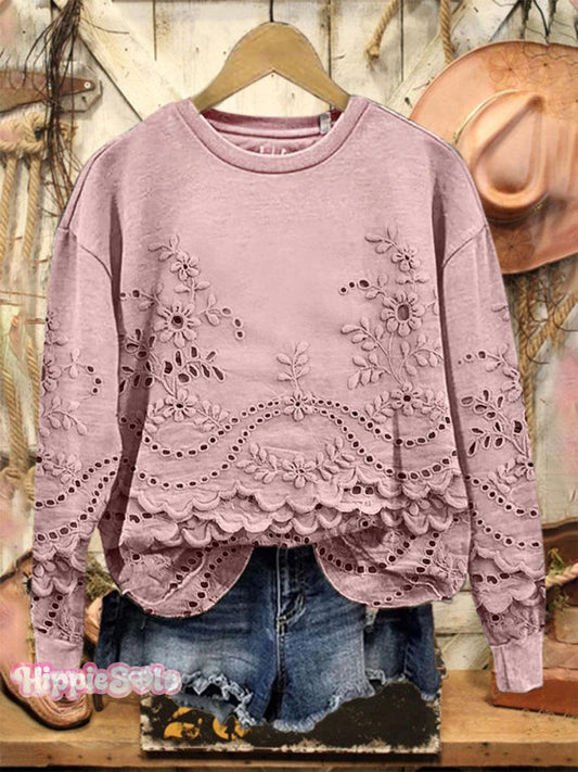 Vintage Lovely Lace Floral Pattern Art Print Casual Sweatshirt