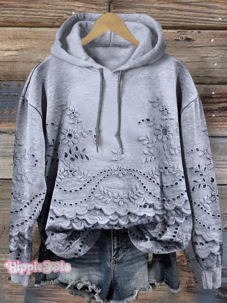 Women's Floral Textured Art Patterns Prints Casual Pocket Hooded Sweatshirt