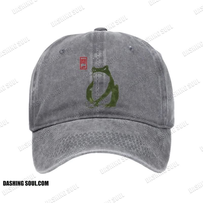 Unisex 100% Cotton Woodblock  Print Frog Vintage Print Cap