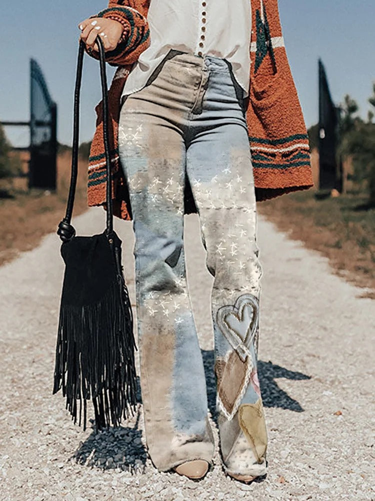 Valentine'S Day Vintage Heart Pattern Print Crew Neck T-shirt