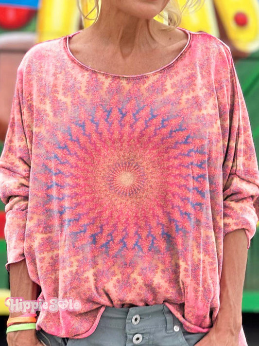 Women's Colorful Kaleidoscope Hippie Print Long Sleeve Shirt