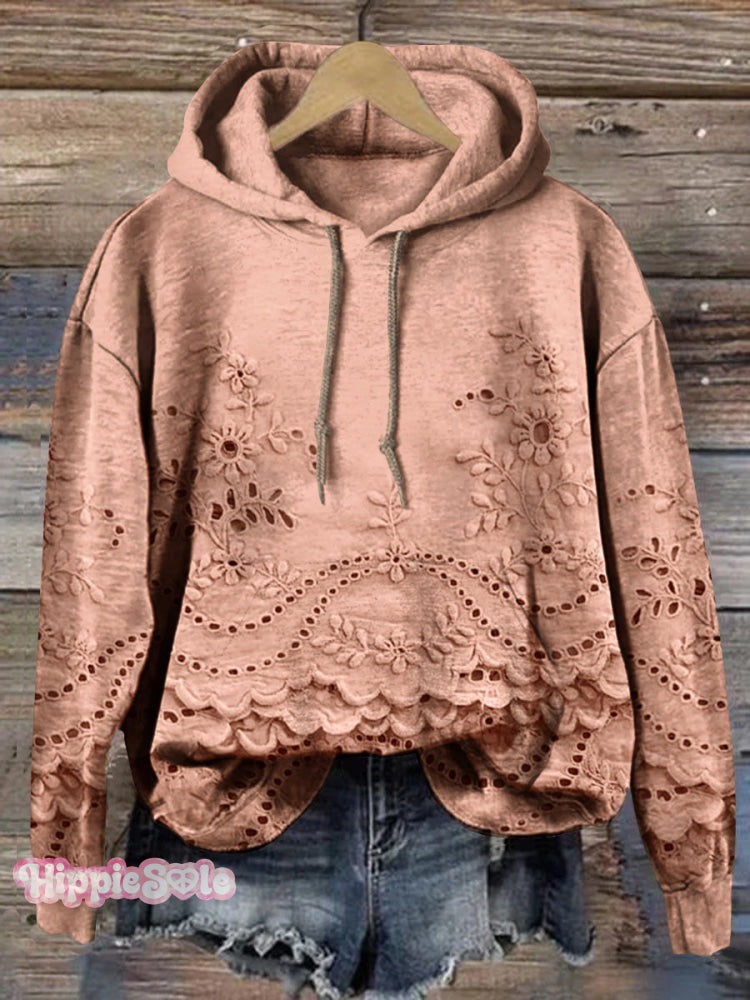 Women's Floral Textured Art Patterns Prints Casual Pocket Hooded Sweatshirt