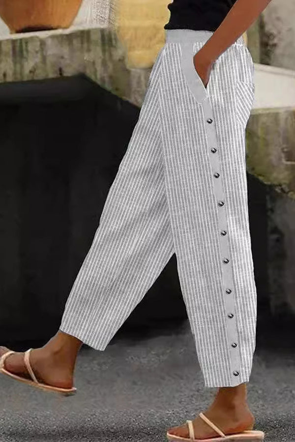 Striped Button Detailed Pants