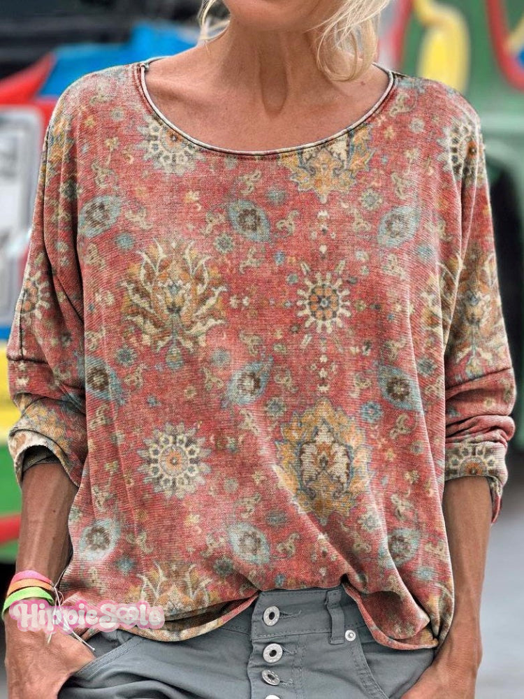 Women's Retro Ethnic Pattern Print Casual Sweatshirt