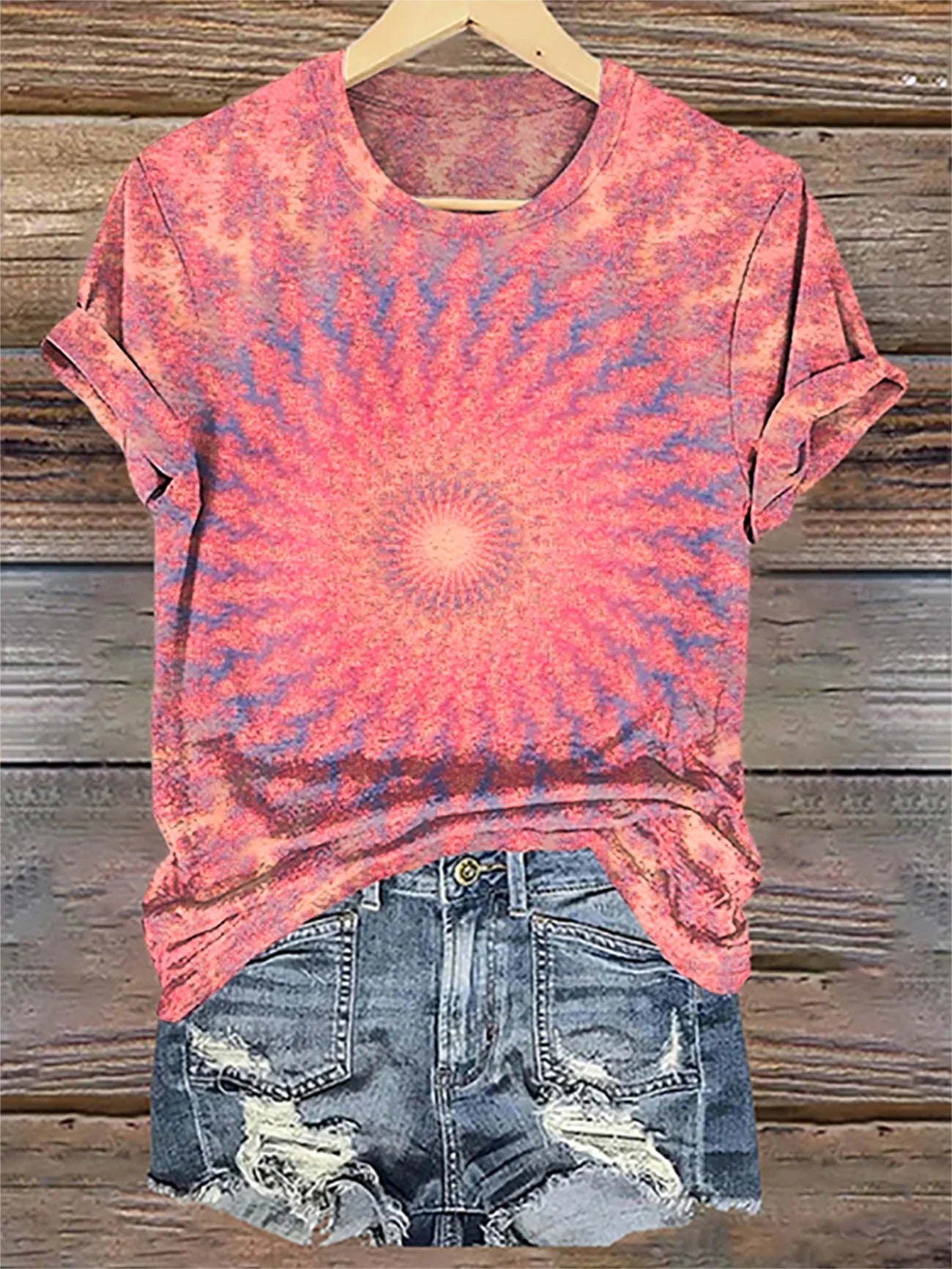 Women's Art Painting Hippie Print Crew Neck T-Shirt-1