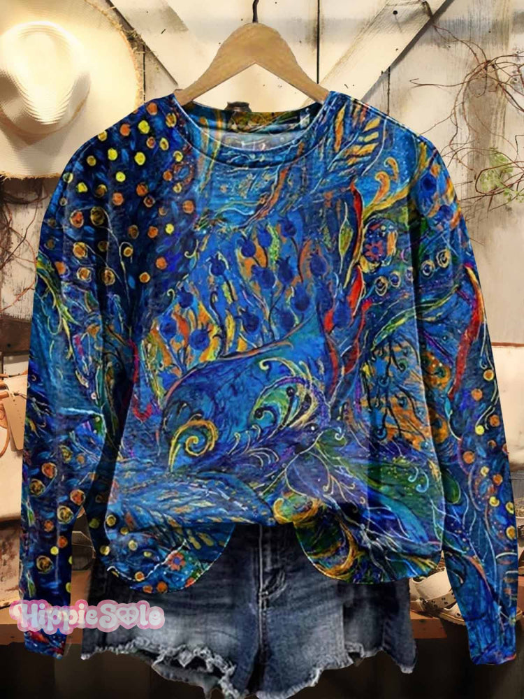 Women's Watercolor Floral Art Patterns Print Casual Sweatshirt