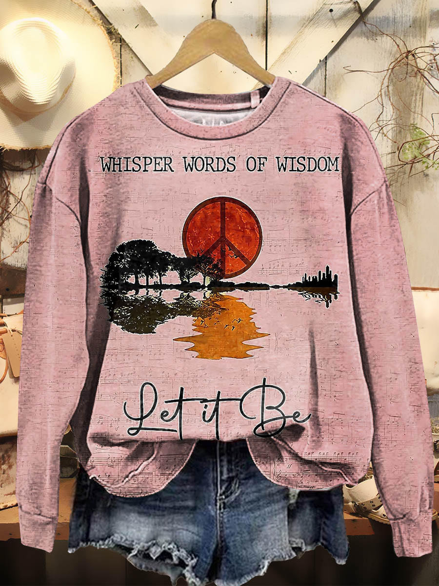 Women's Hippie Whisper Words Of Wisdom Print Casual Crew Neck Sweatshirt