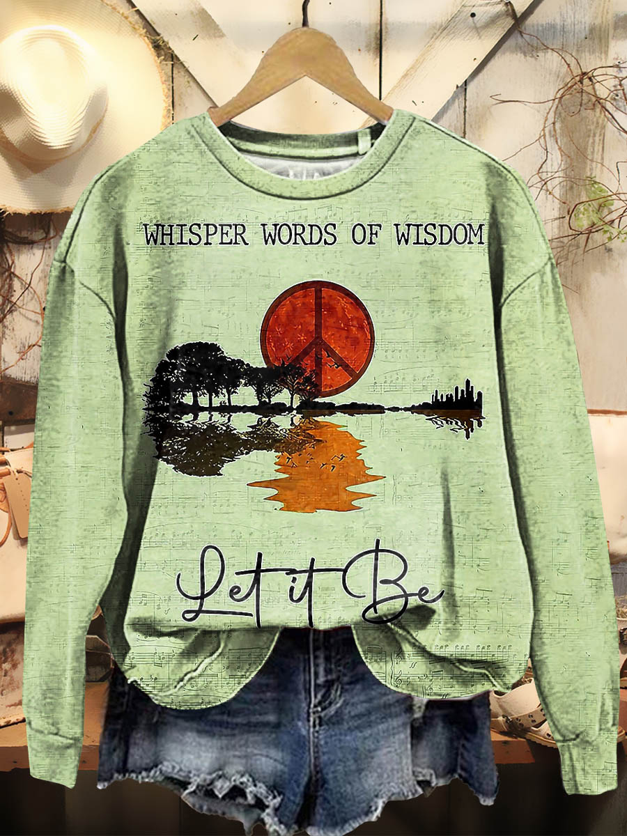 Women's Hippie Whisper Words Of Wisdom Print Casual Crew Neck Sweatshirt