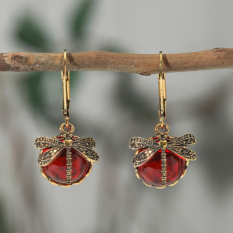 Bohemian Vintage Dragonfly Crystal Drop Earrings