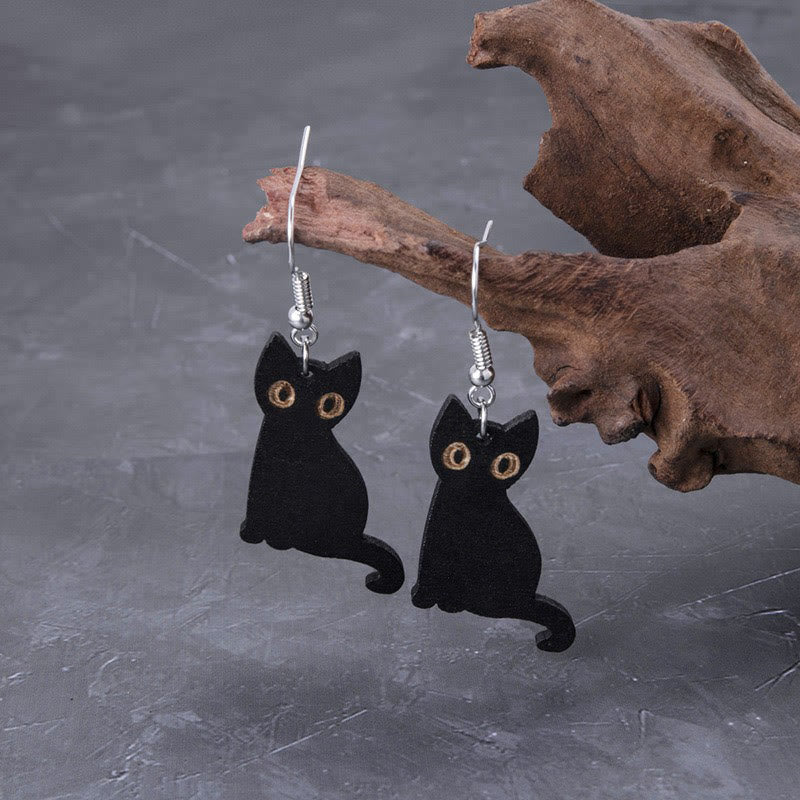 Dashingsoul Halloween Cute Black Cat Skull Cat Earrings