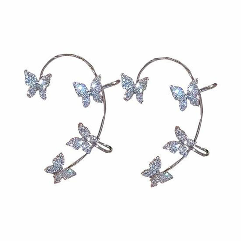 Dashingsoul Fashionable Clip-on Earrings Silver Metal Butterfly Ear Clips Without Piercing For Women Shiny Zircon Ear Clips