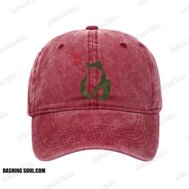 Unisex 100% Cotton Woodblock  Print Frog Vintage Print Cap