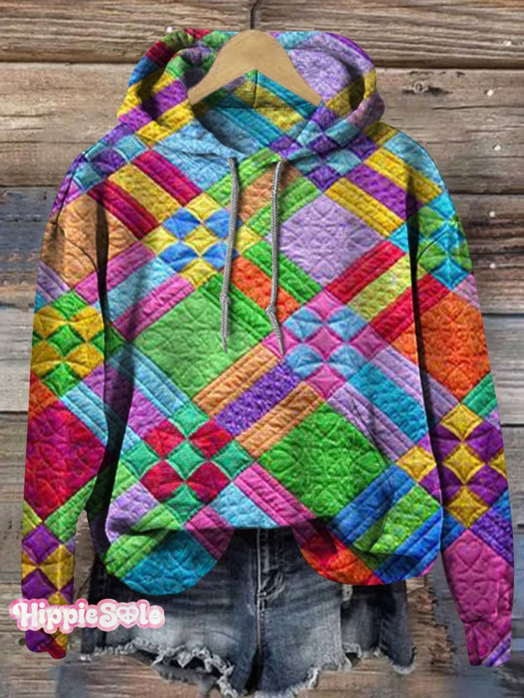 Colorful Checkered Print Casual Sweatshirt