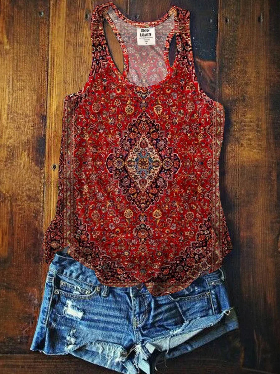 Vintage Ethic Print V-neck Casual T-Shirt