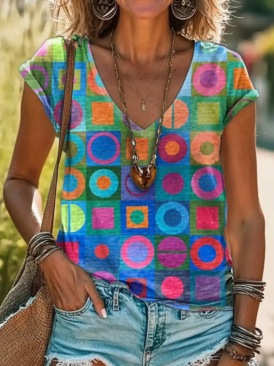 Women's Retro Abstraction Art Print Casual Cotton Linen Shirt