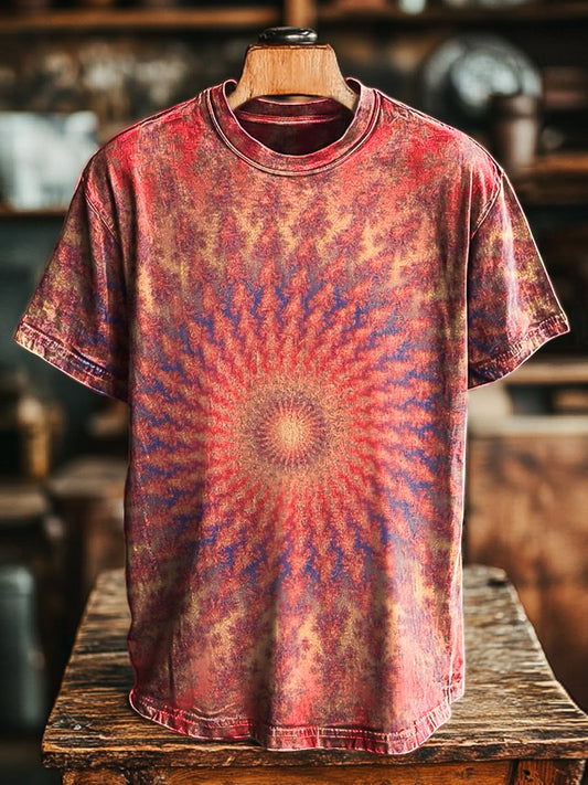 Unisex Retro Colorful Kaleidoscope Print Casual Loose Short Sleeve T-Shirt