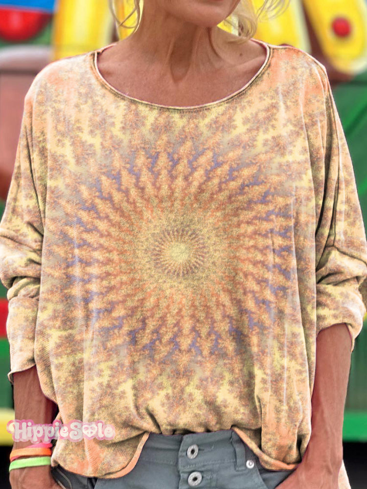Women's Colorful Kaleidoscope Hippie Print Long Sleeve Shirt