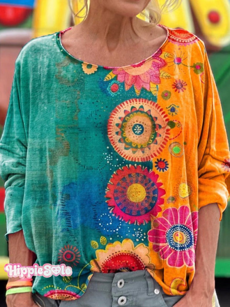 Vintage Love And Peace Flower Art Print Casual Sweatshirt