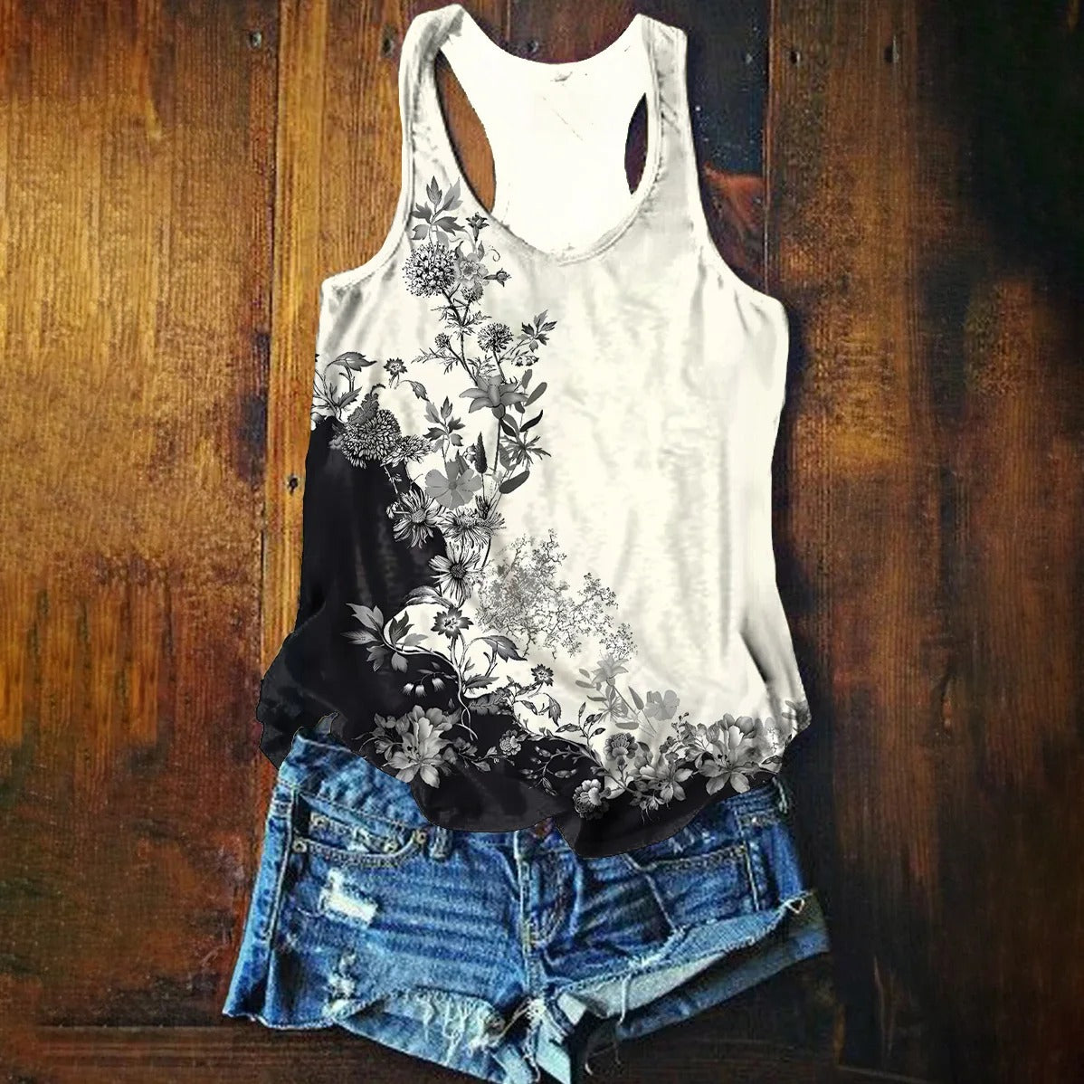 Women's Floral Art Print V-Neck Casual T-Shirt