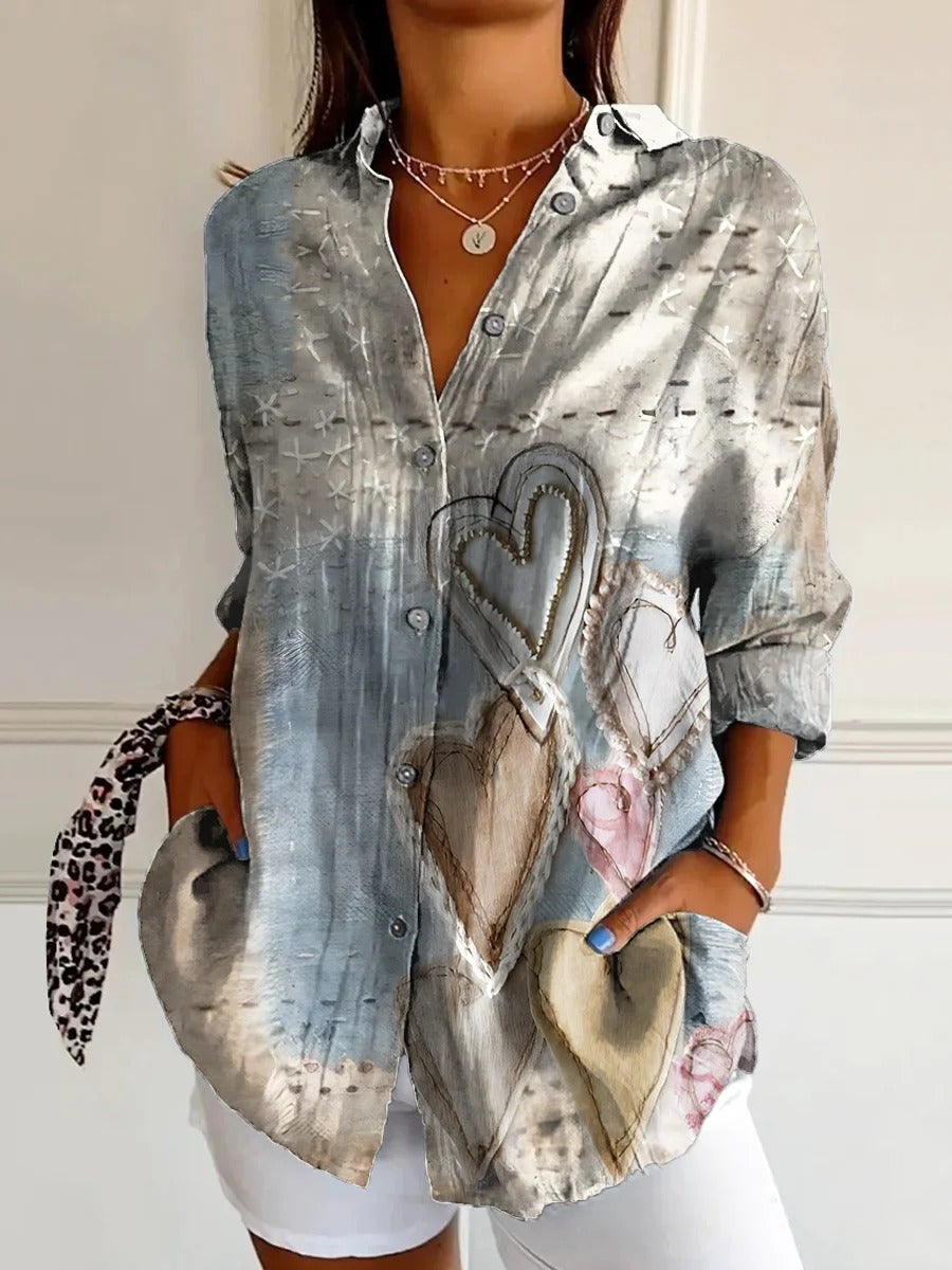 Valentine'S Day Vintage Heart Pattern Print Crew Neck T-shirt