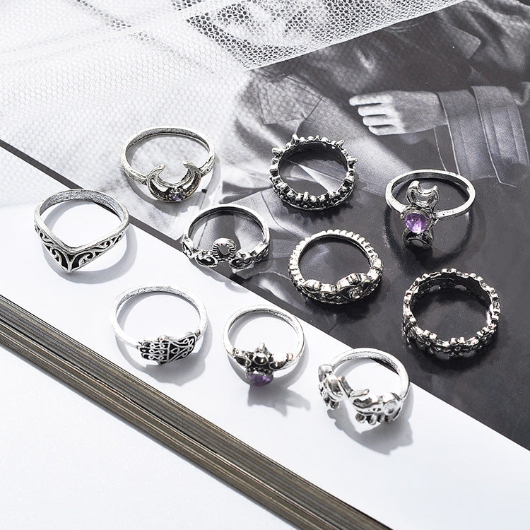 Dashingsoul Fashion Vintage Alloy Star Moon Ring Set